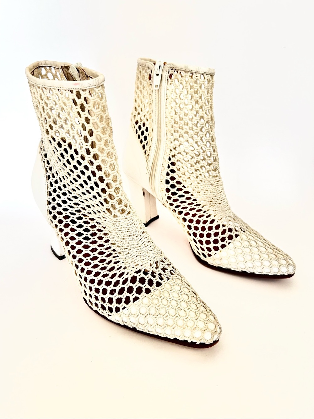Casadei White Leather Open-Weave Pointed Italian Ankle Boots Luxury Designer 7